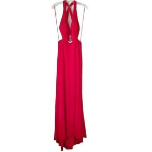 La Femme Women's Maxi Dress Red Size Medium Halter Neck‎ Open Back Glam Prom